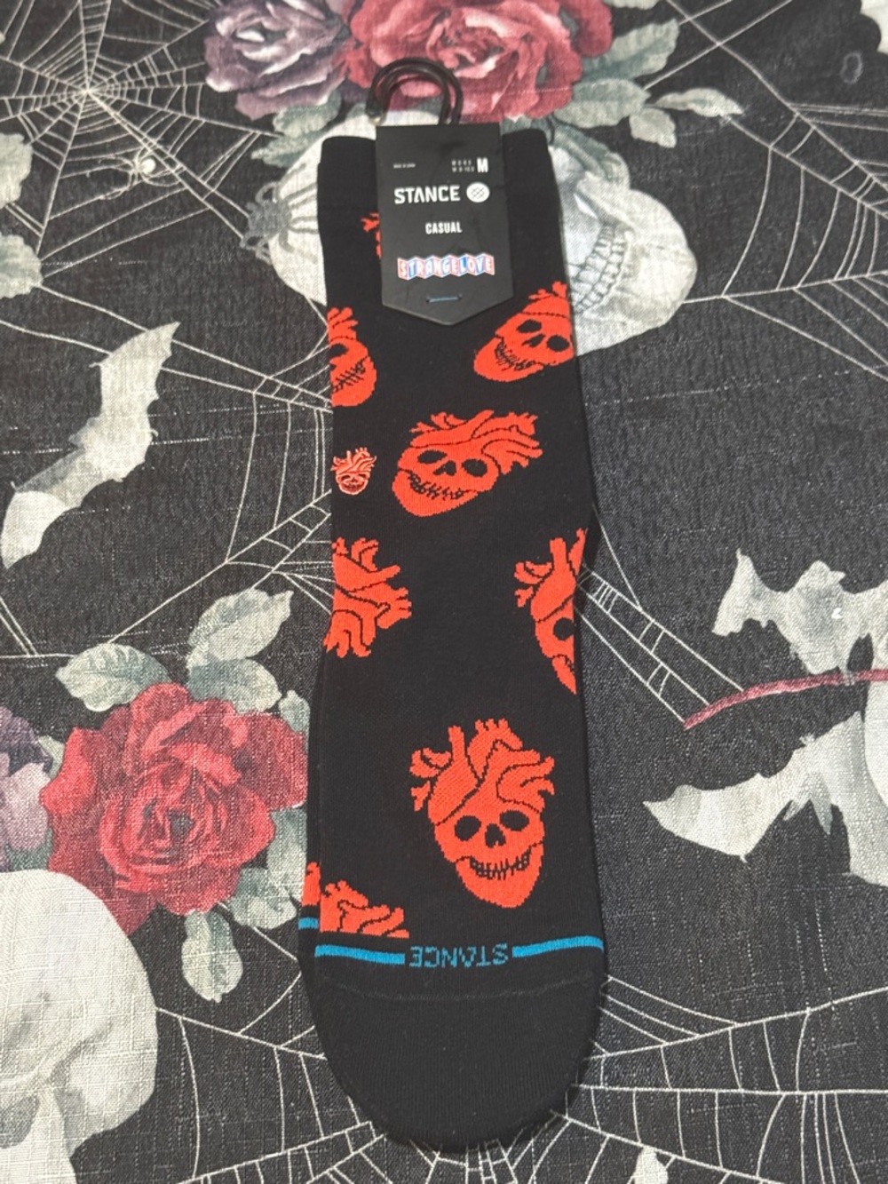 NWT STANCE X STRANGELOVE CREW CASUAL MENS SICKS MEDIUM 6-8.5/8-10.5 BLACK/ORANGE